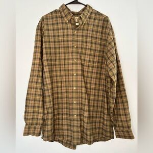 LL Bean Mens Classic Fit Button Down Shirt Green Plaid Size Large Tall